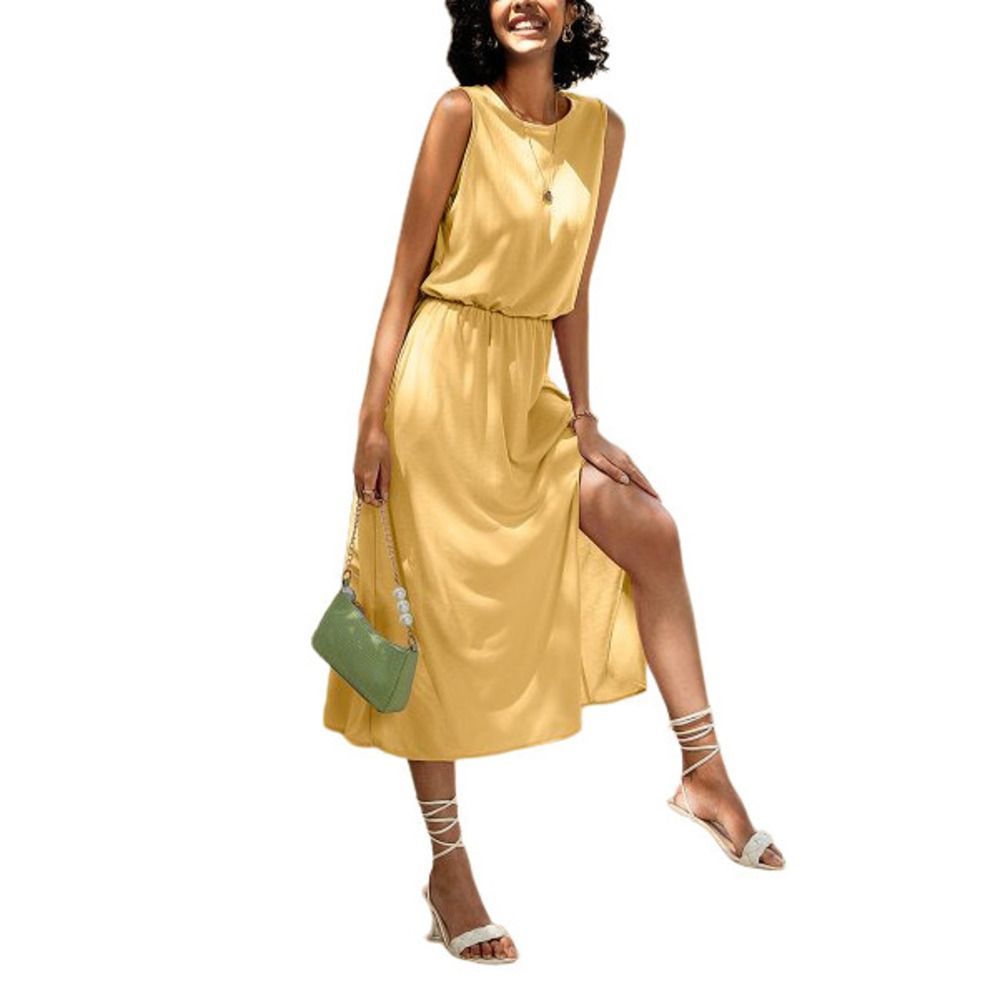 CELLABIE Yellow Pocket Side Slit Sleeveless Blouson Dress Size 2XL